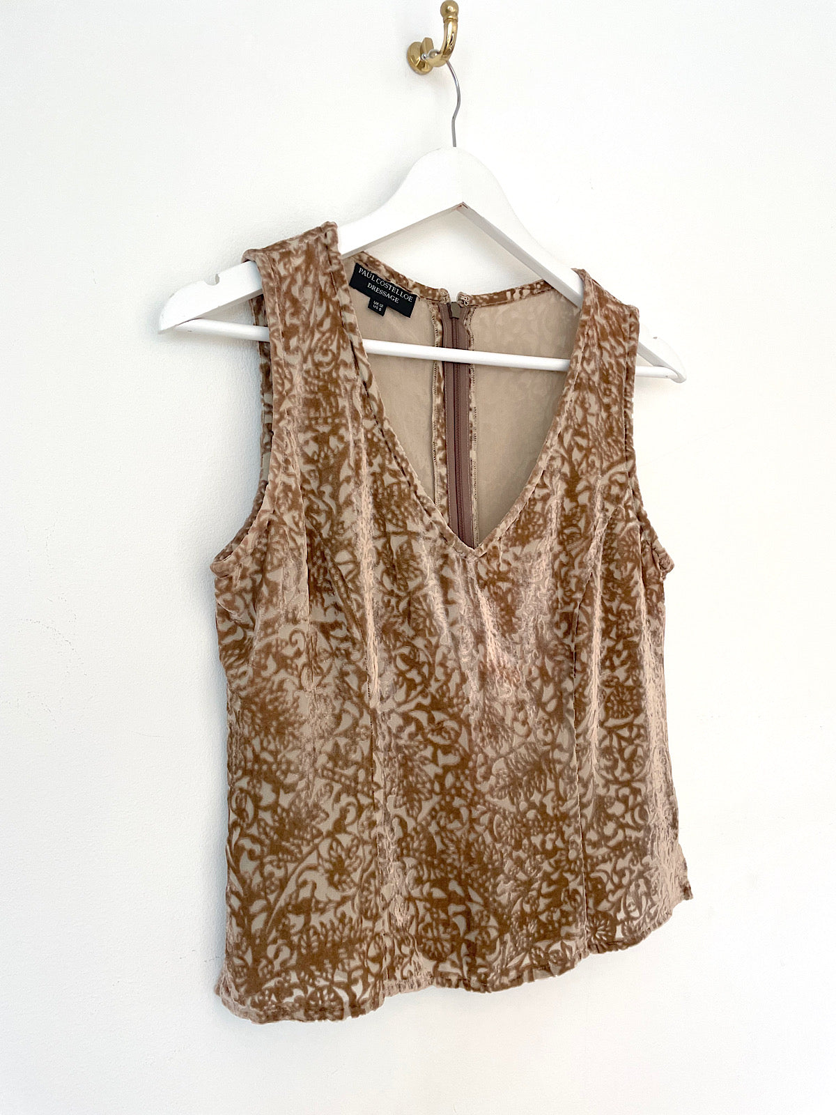 Chiffon velvet beige sleeveless vest top