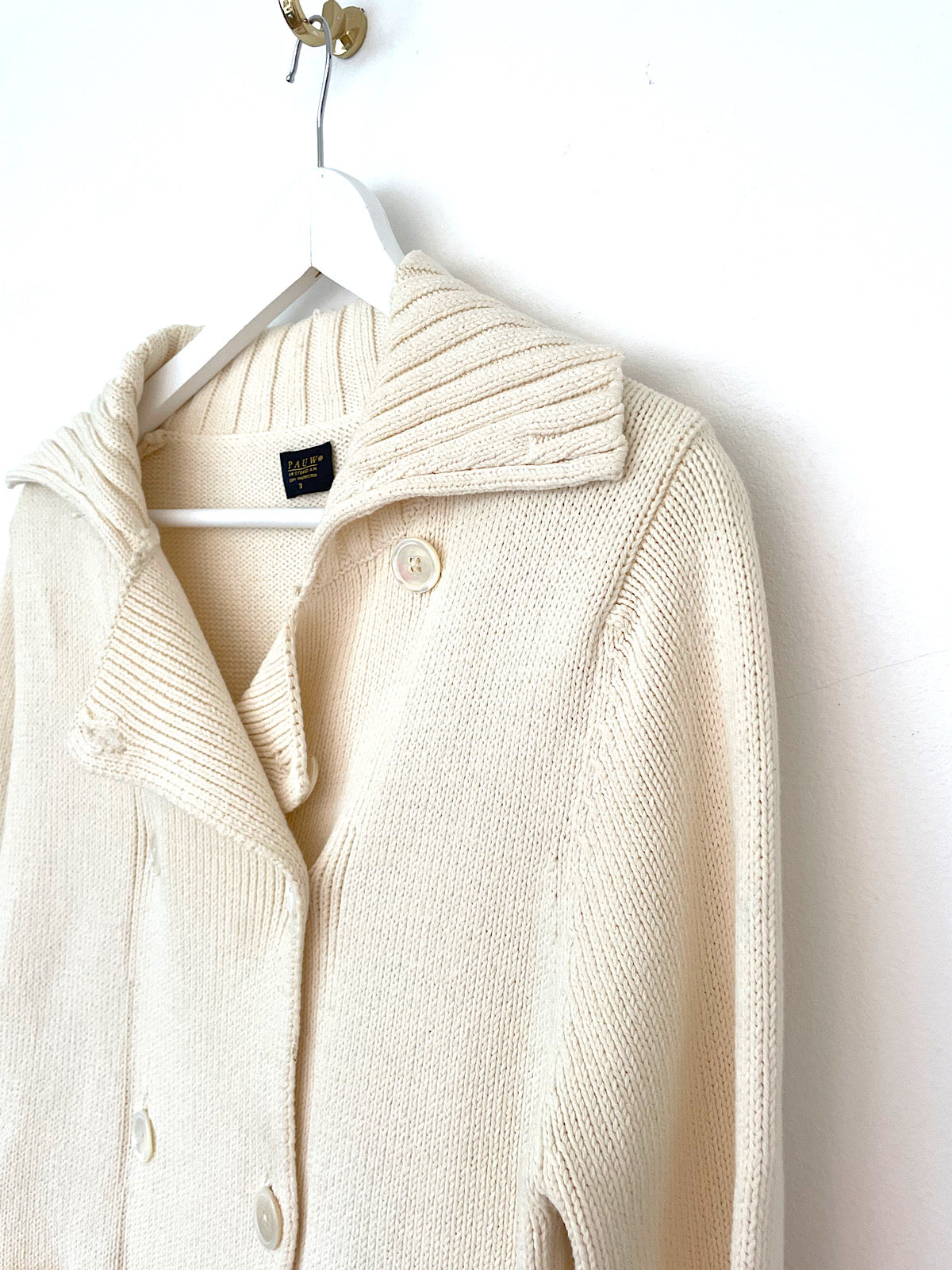 Double breasted chunky cotton cardigan cream and navy by Pauw Amsterdam