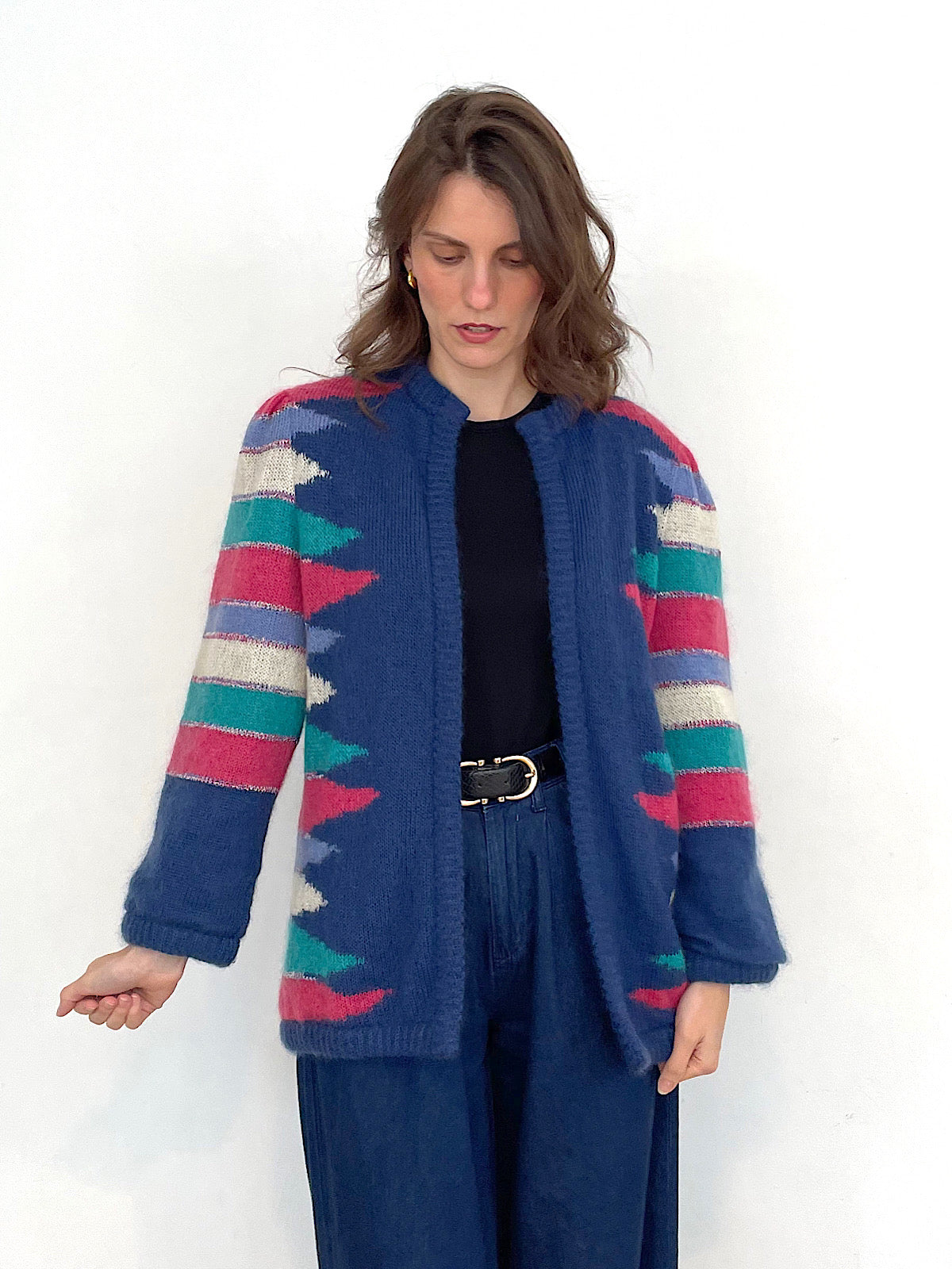 80s vintage wool mohair cardigan multicoloured by Escada