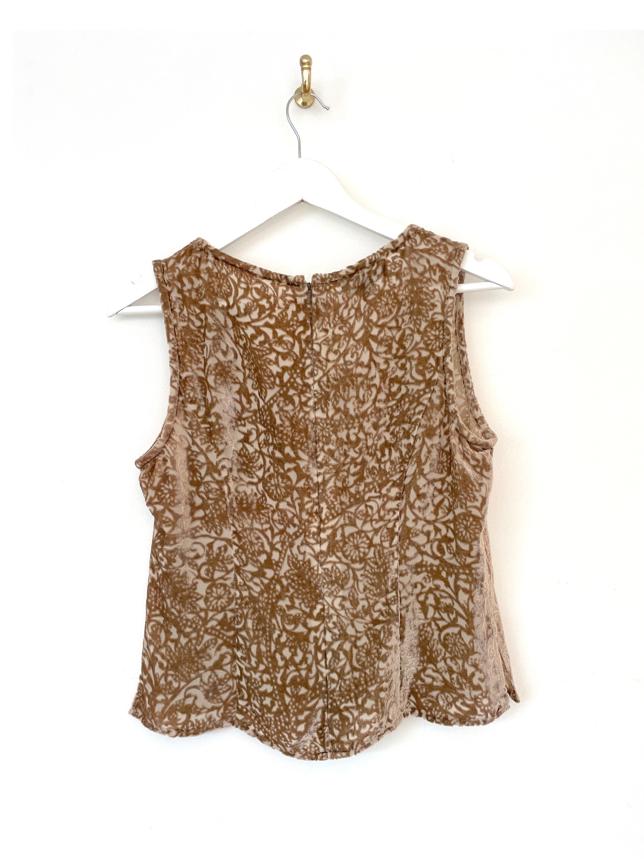 Chiffon velvet beige sleeveless vest top