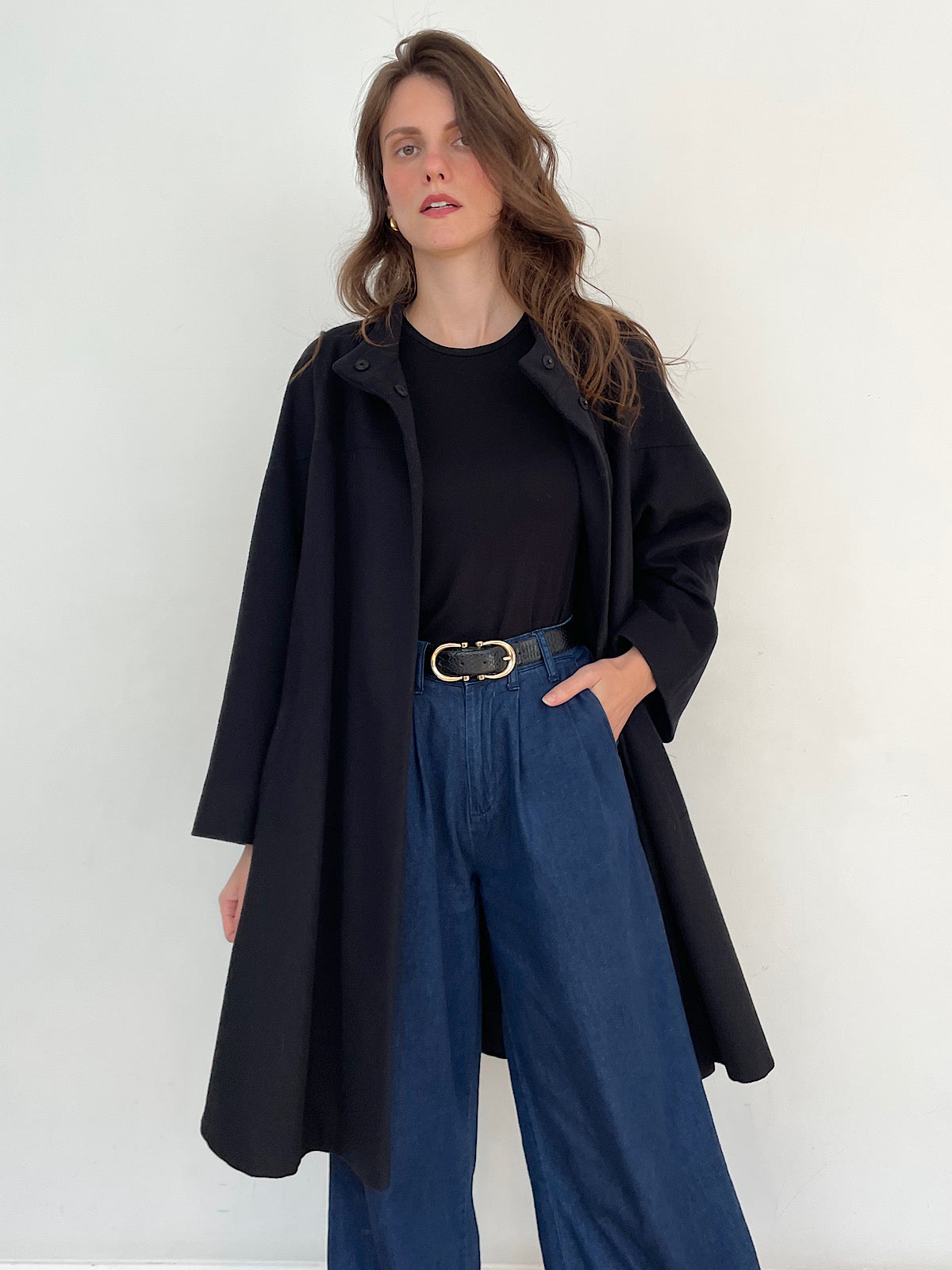 Vintage wool & cashmere swing coat in black