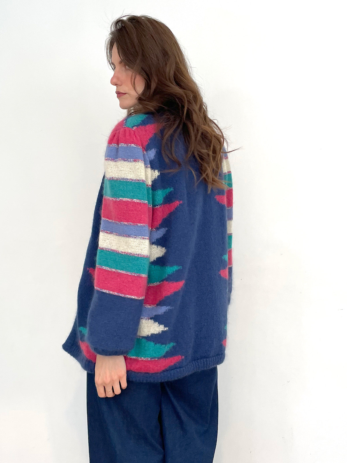 80s vintage wool mohair cardigan multicoloured by Escada