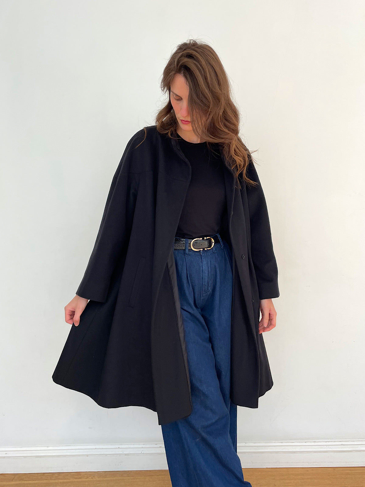 Vintage wool & cashmere swing coat in black