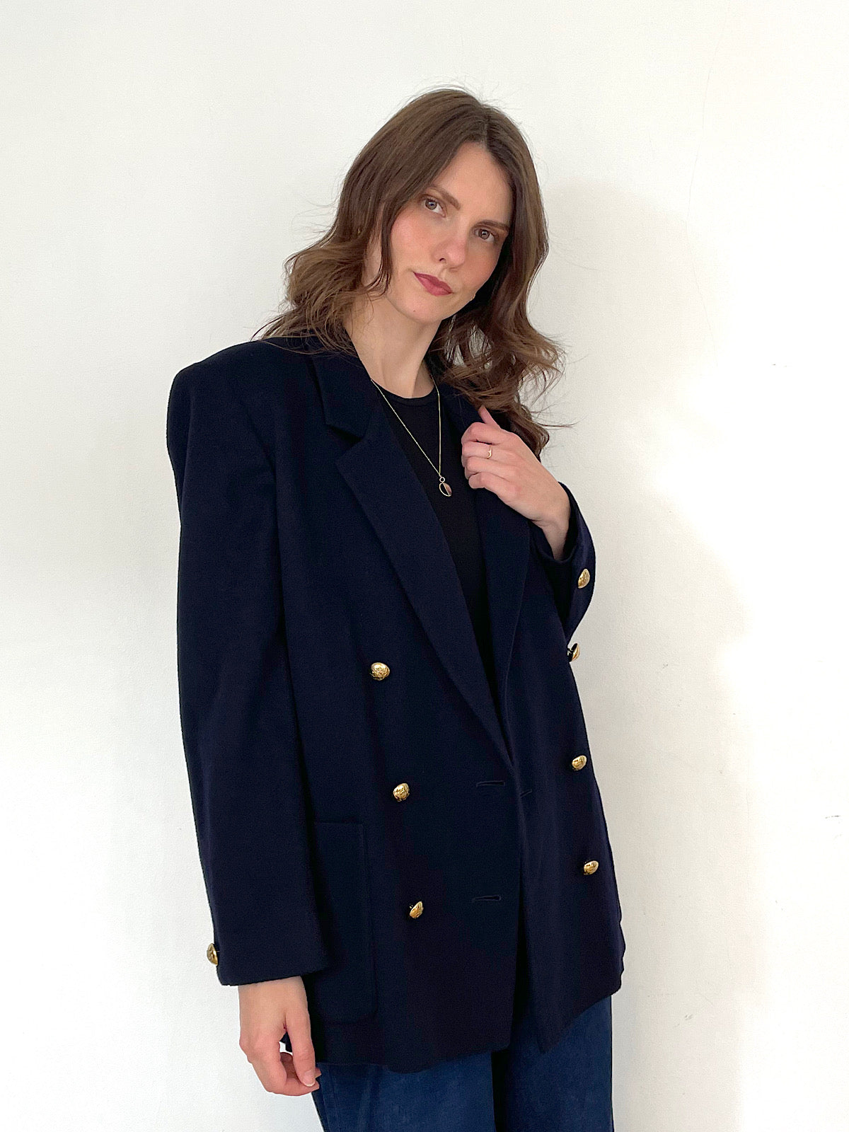 Classic vintage Jaeger blazer double breasted navy blue