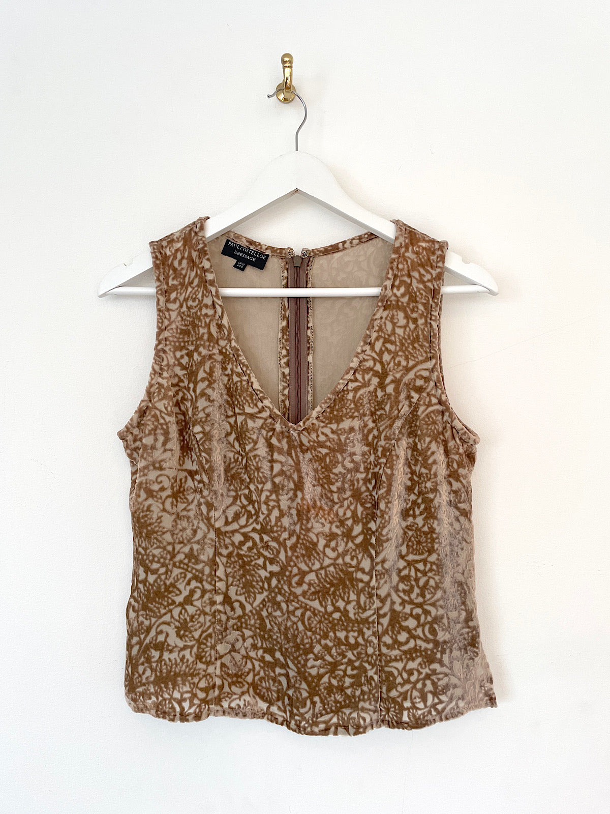 Chiffon velvet beige sleeveless vest top