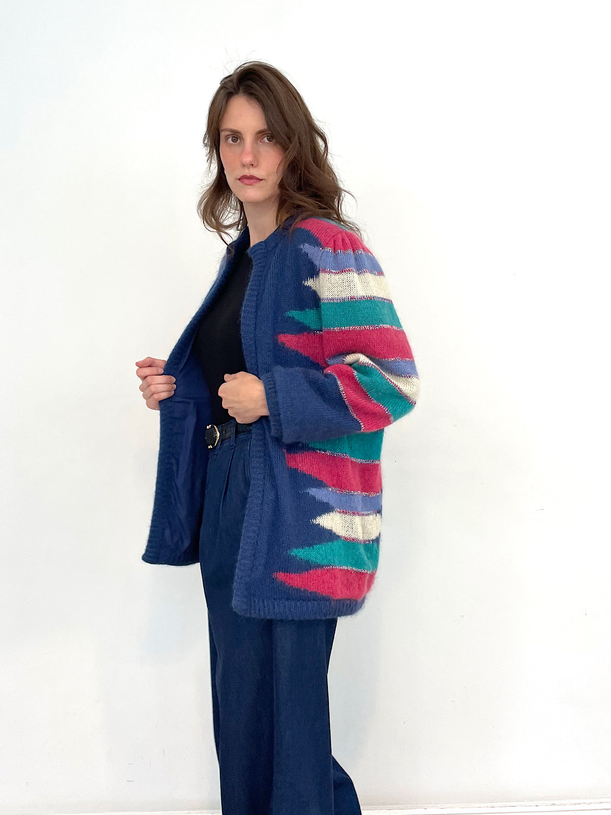 80s vintage wool mohair cardigan multicoloured by Escada