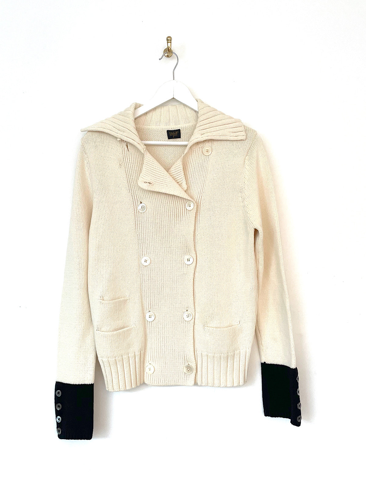 Double breasted chunky cotton cardigan cream and navy by Pauw Amsterdam