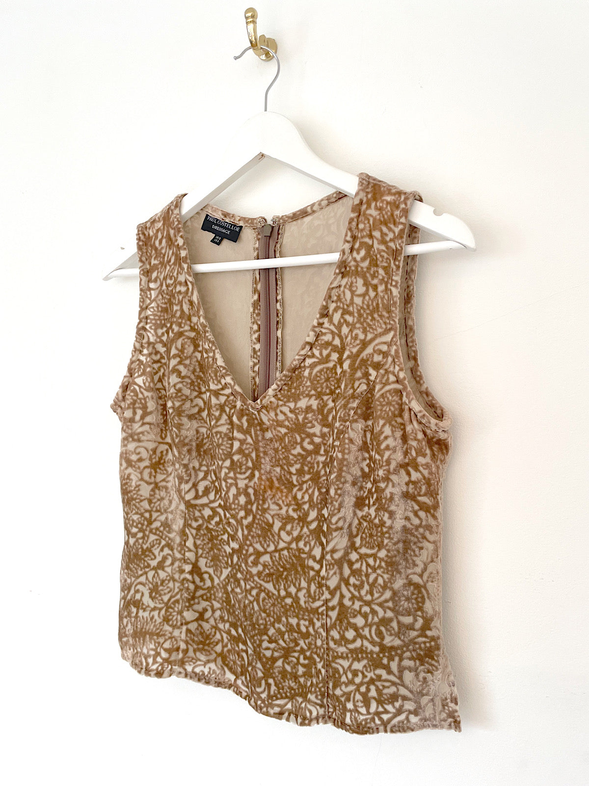 Chiffon velvet beige sleeveless vest top