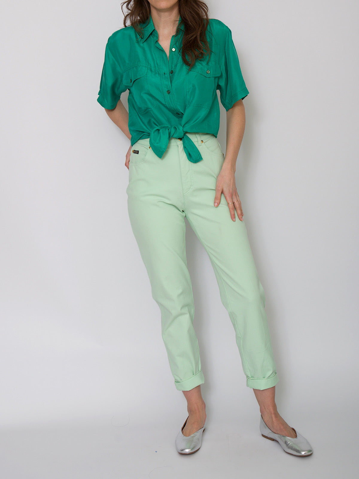 Vintage high waisted green cotton trousers by Escada