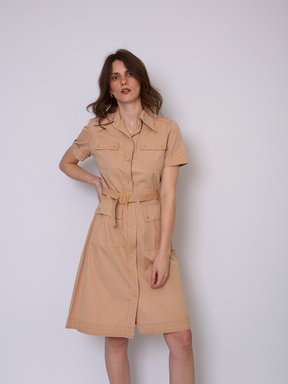 70s vintage safari shirt dress dagger collar