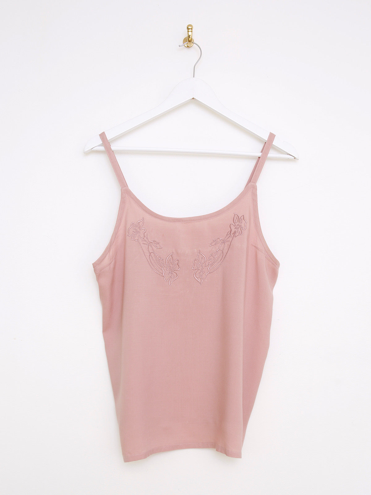 Vintage vest top embroidered flowers dusty pink