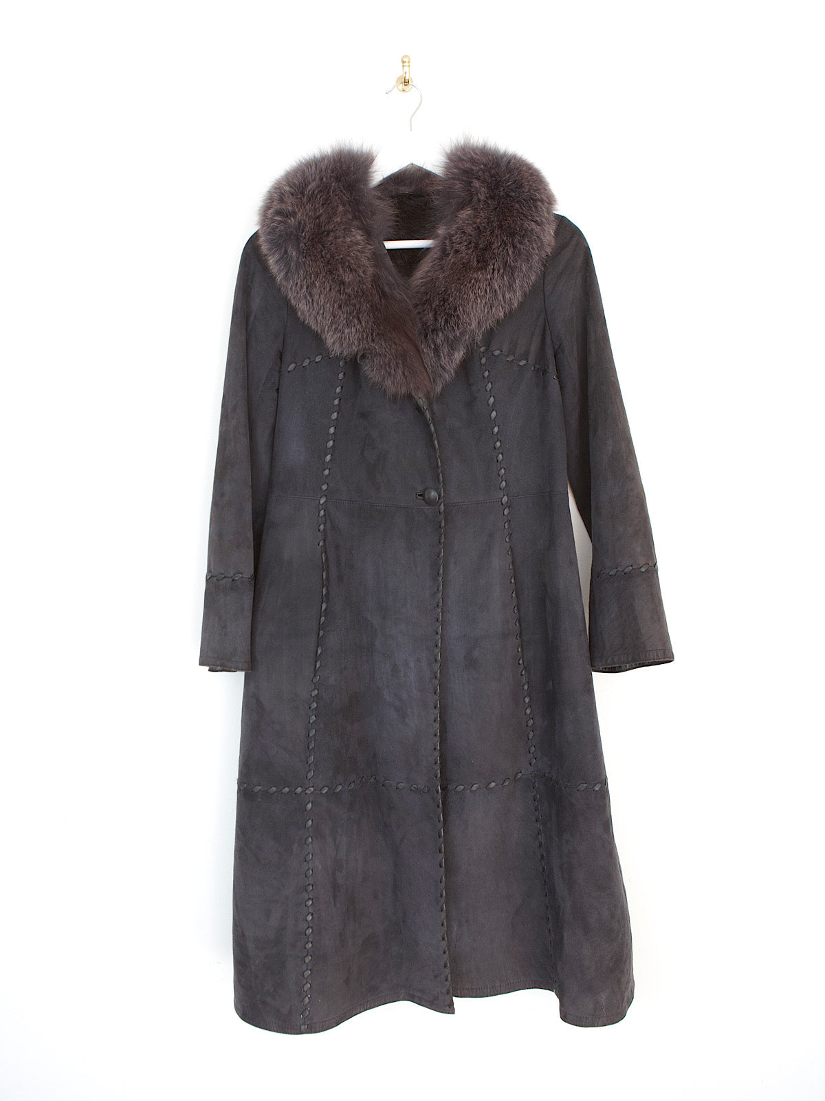 Leather suede coat with collar fur and leather details