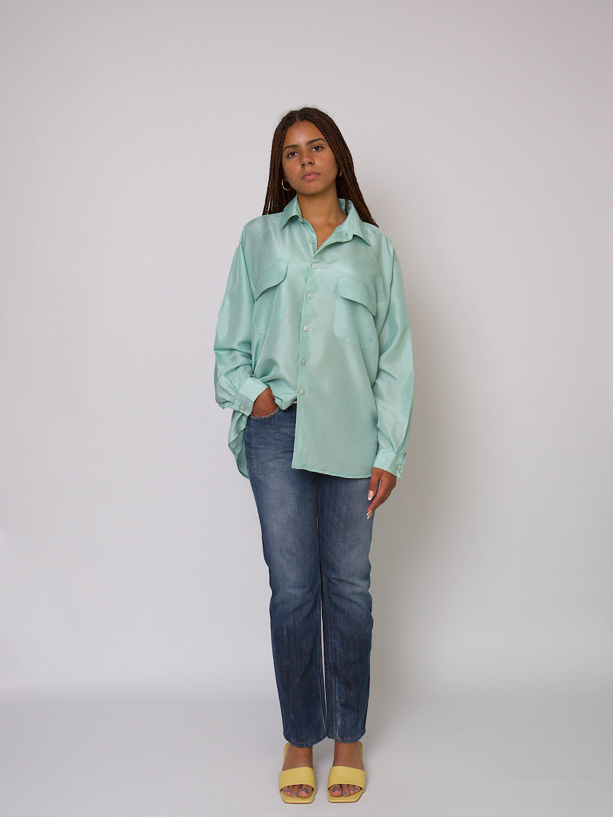 Vintage pure silk shirt mint colour long sleeves