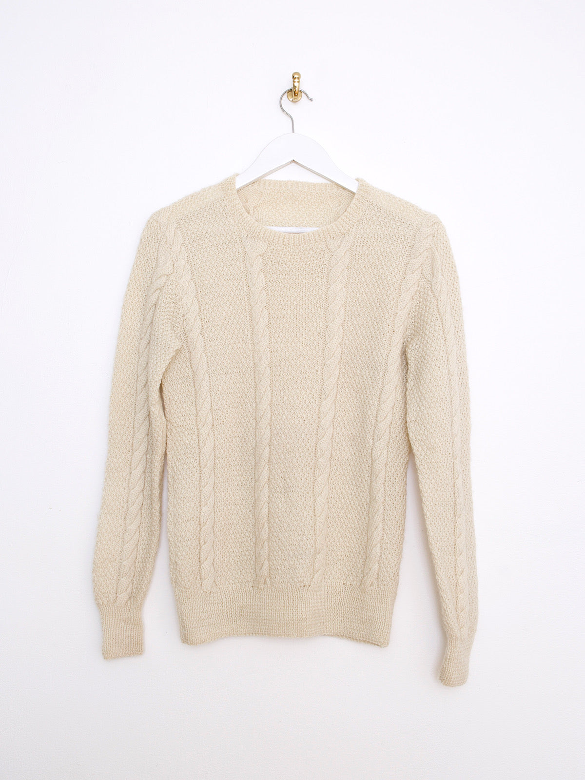 Classic Aran wool jumper handknitted cream colour