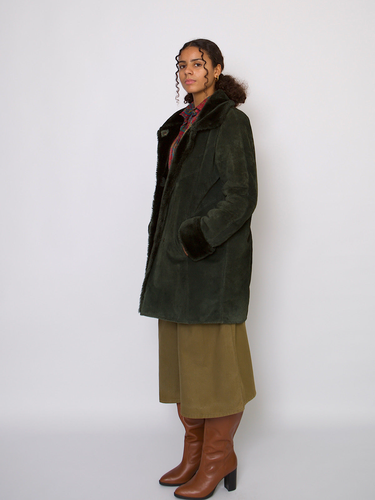 80s vintage green suede leather coat