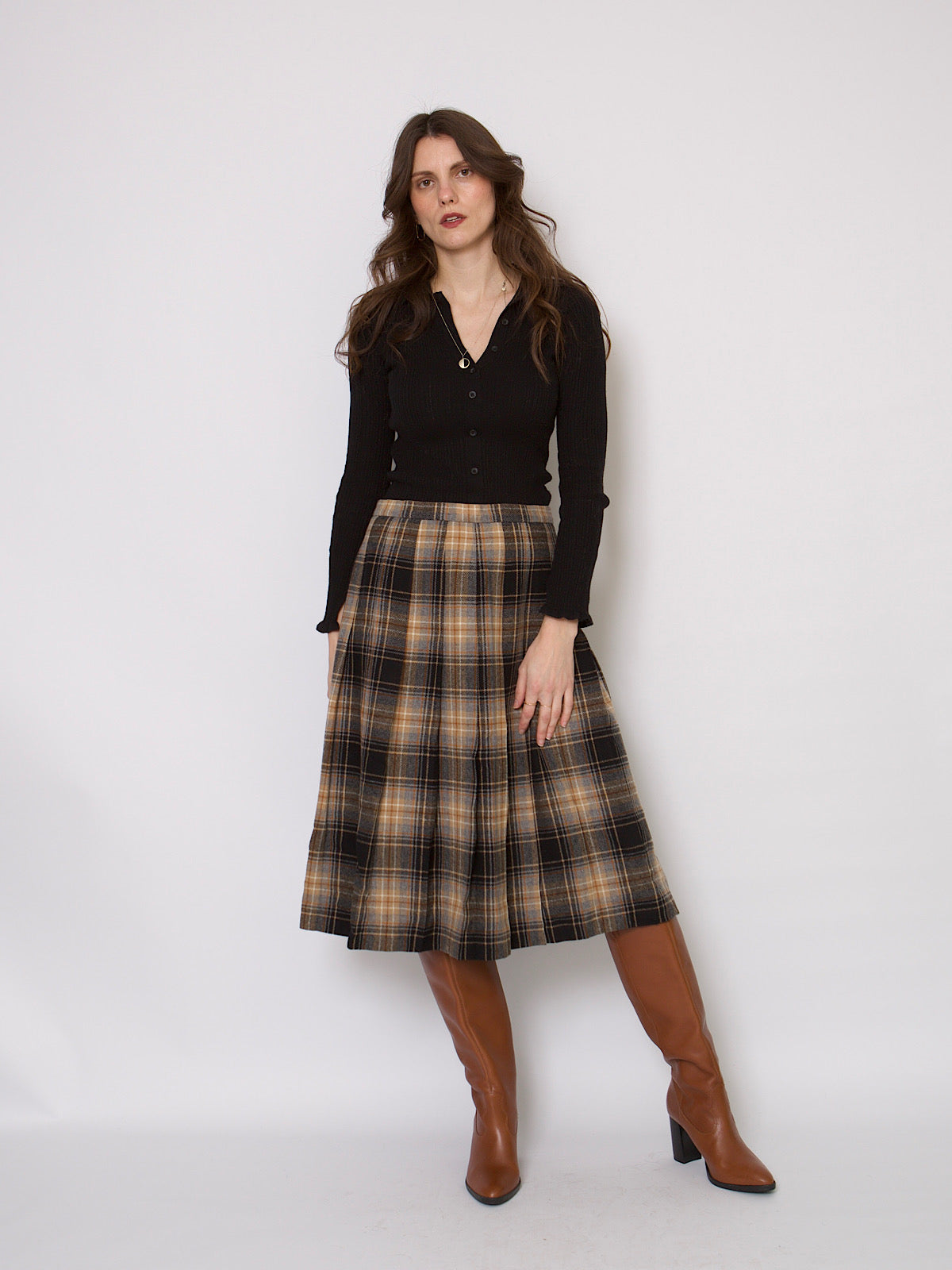 60s vintage pure wool tartan pleated skirt