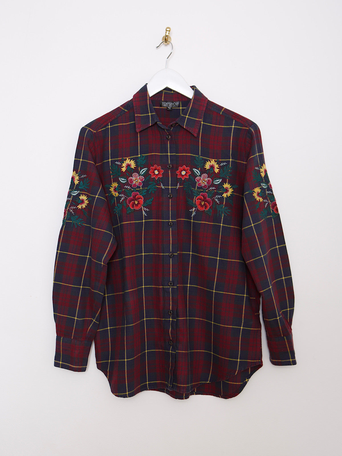 Vintage cotton shirt embroidered with flowers by Topshop