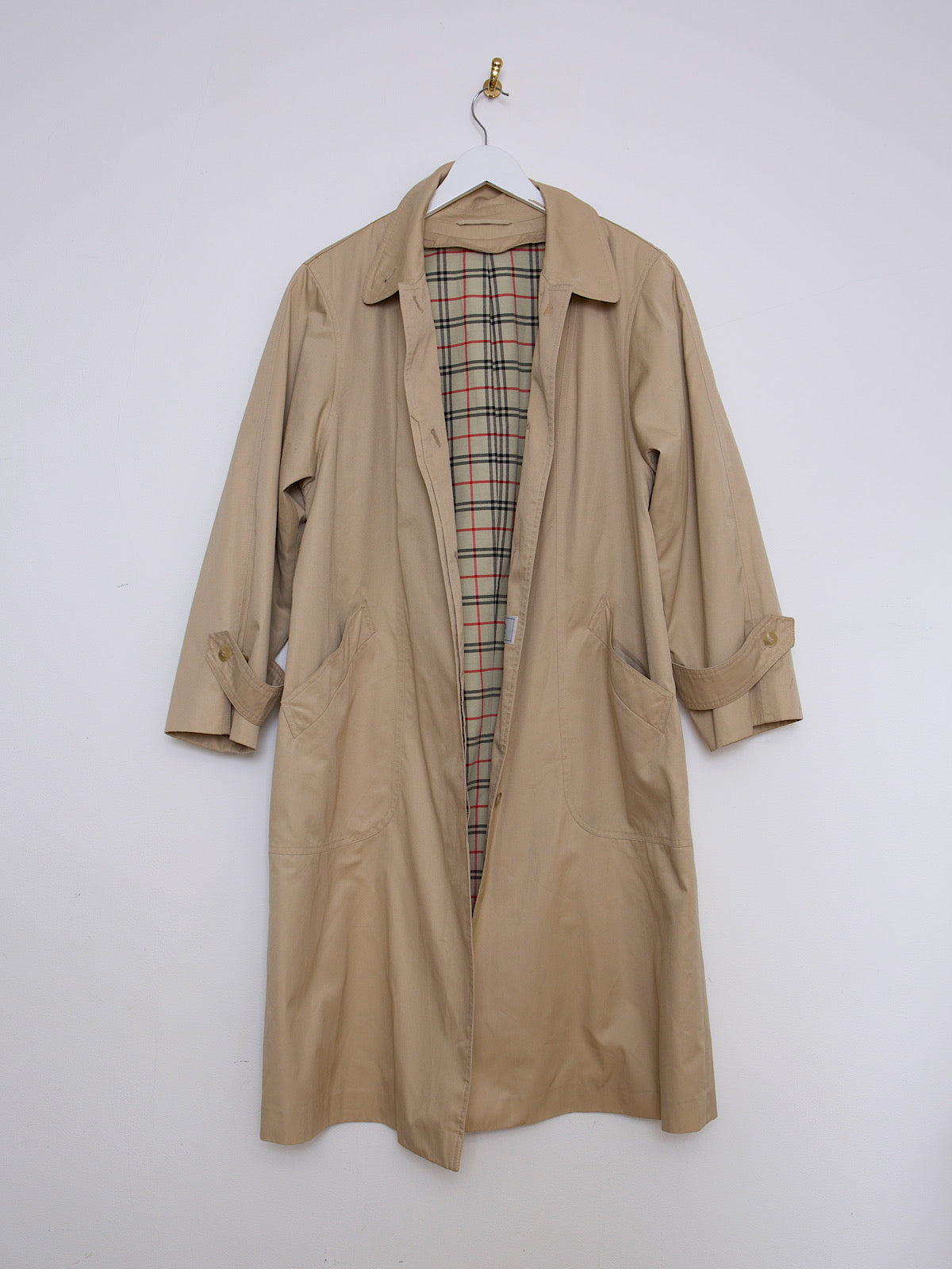 Vintage beige single breasted trench coat round collar