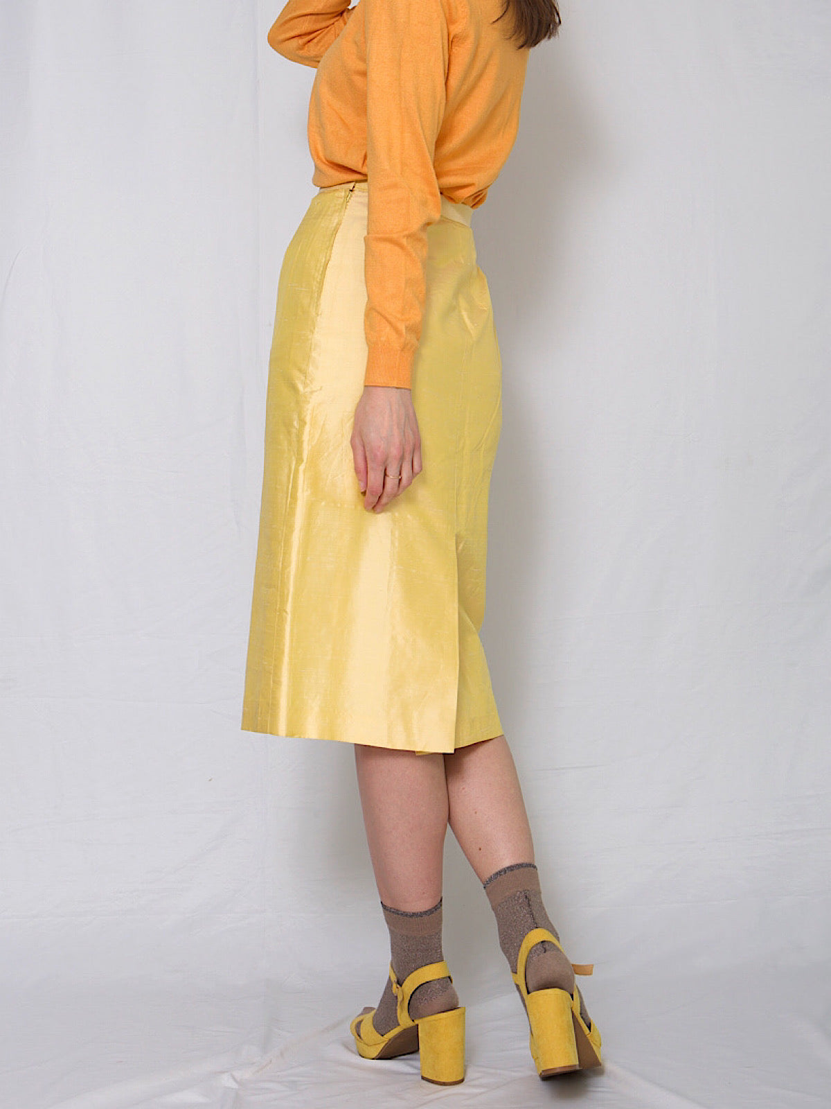 Vintage silk yellow pencil skirt