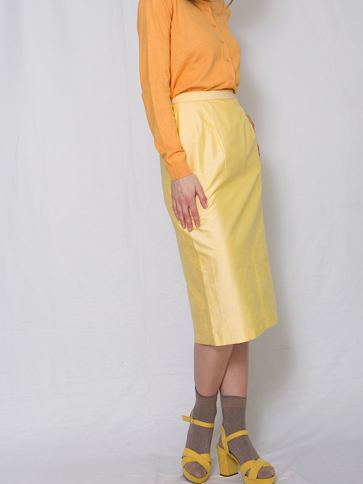 Vintage silk yellow pencil skirt