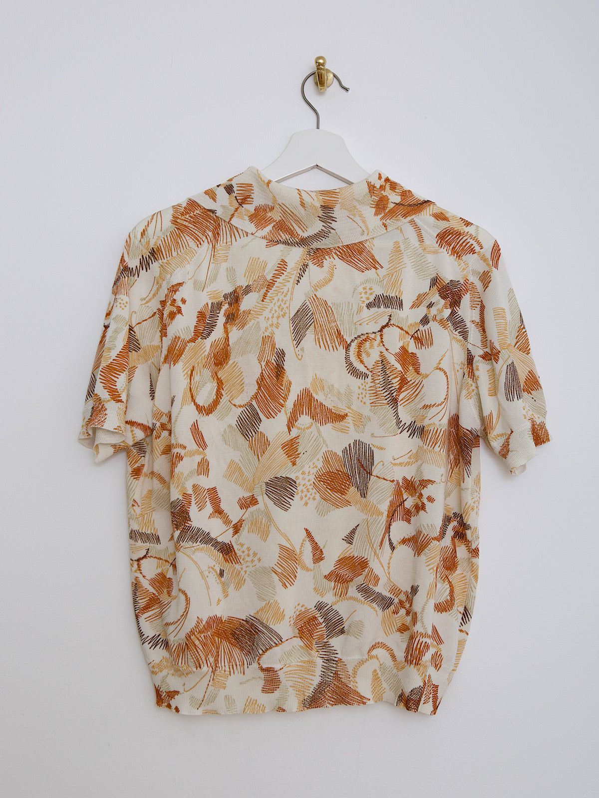 60s vintage polo top abstract print rusty colour short sleeves