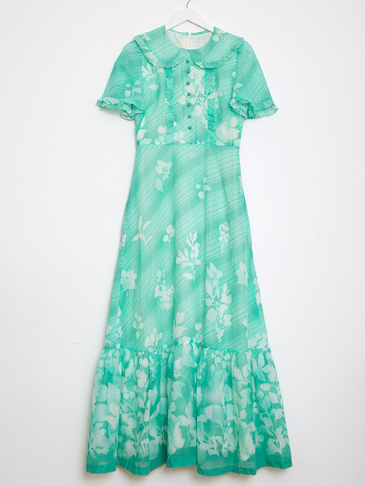 70s vintage boho maxi dress in mint floral cotton