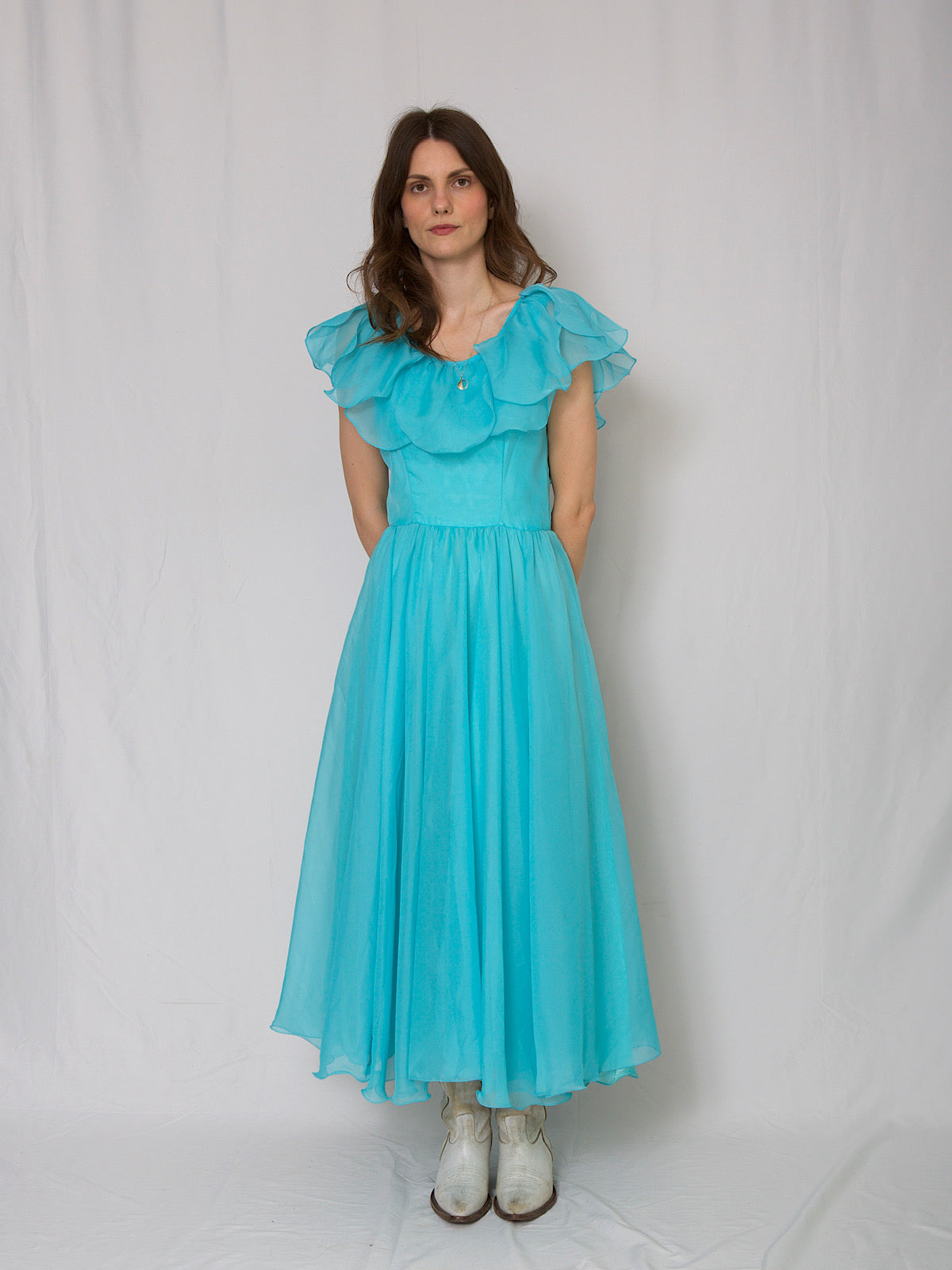 Vintage 60s floaty prom / cocktail dress long length blue