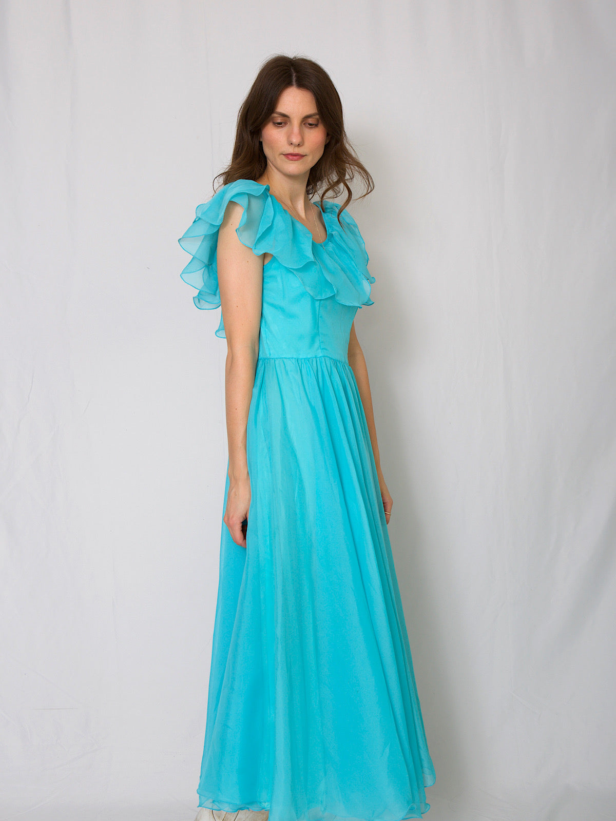 Vintage 60s floaty prom / cocktail dress long length blue