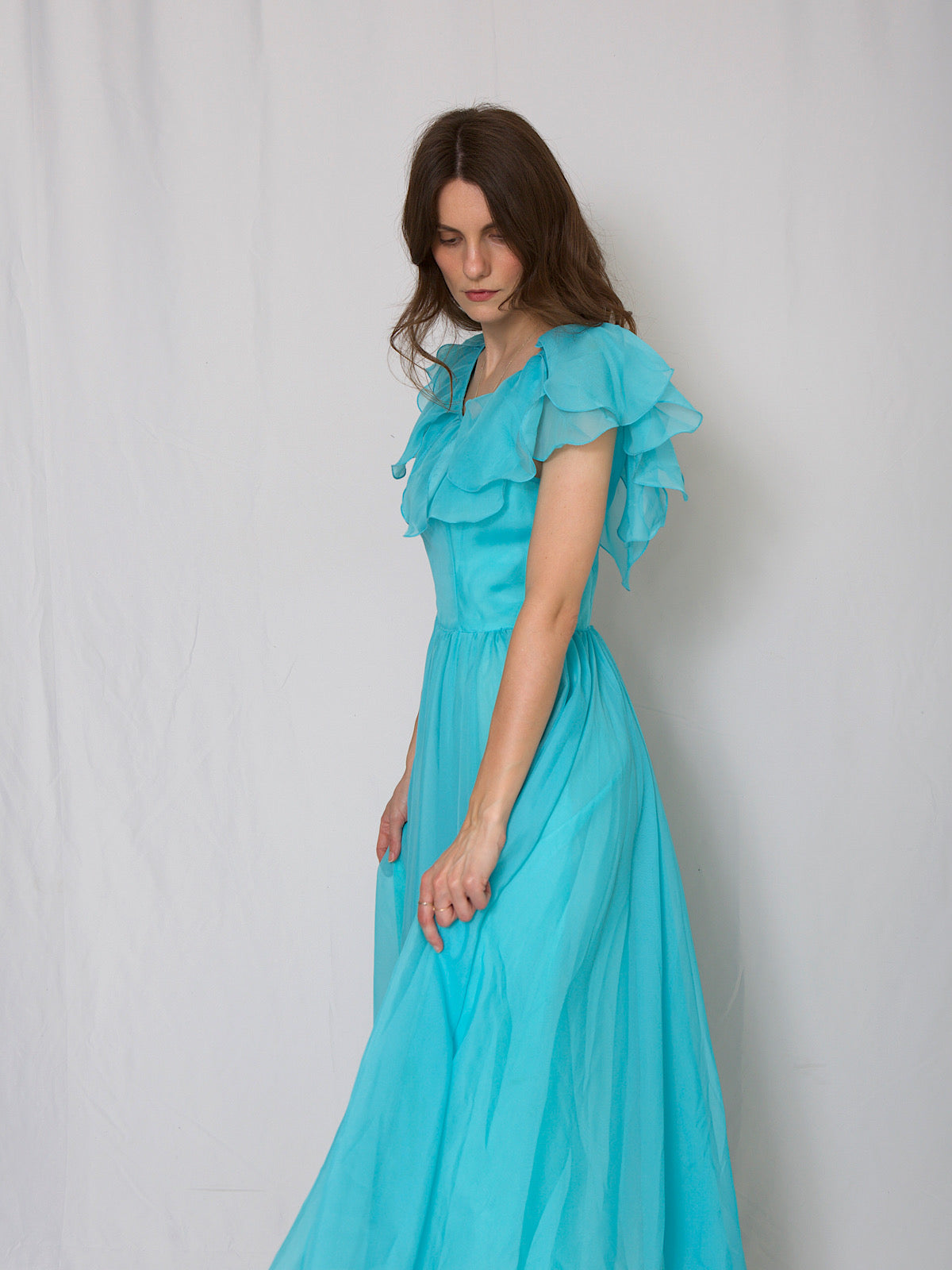 Vintage 60s floaty prom / cocktail dress long length blue