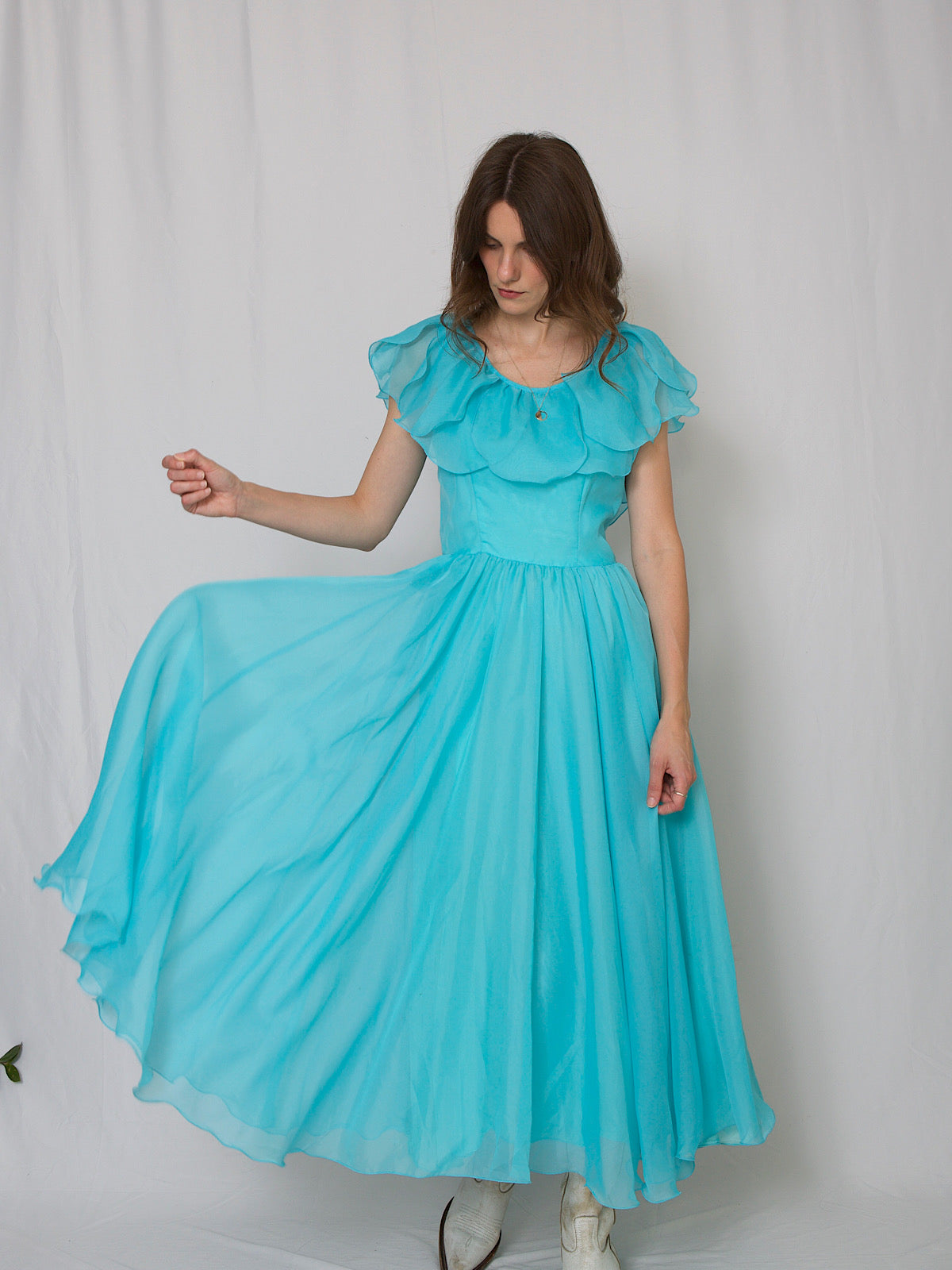 Vintage 60s floaty prom / cocktail dress long length blue