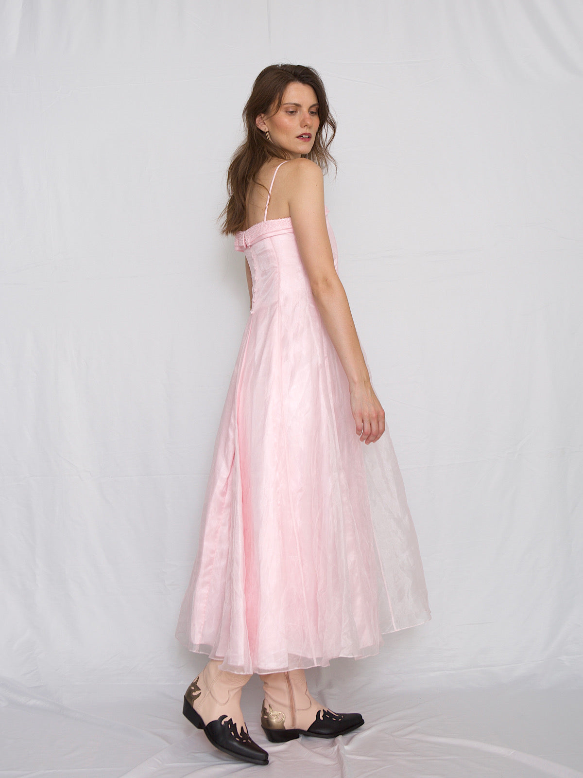 Pink gown party dress with shoulder straps