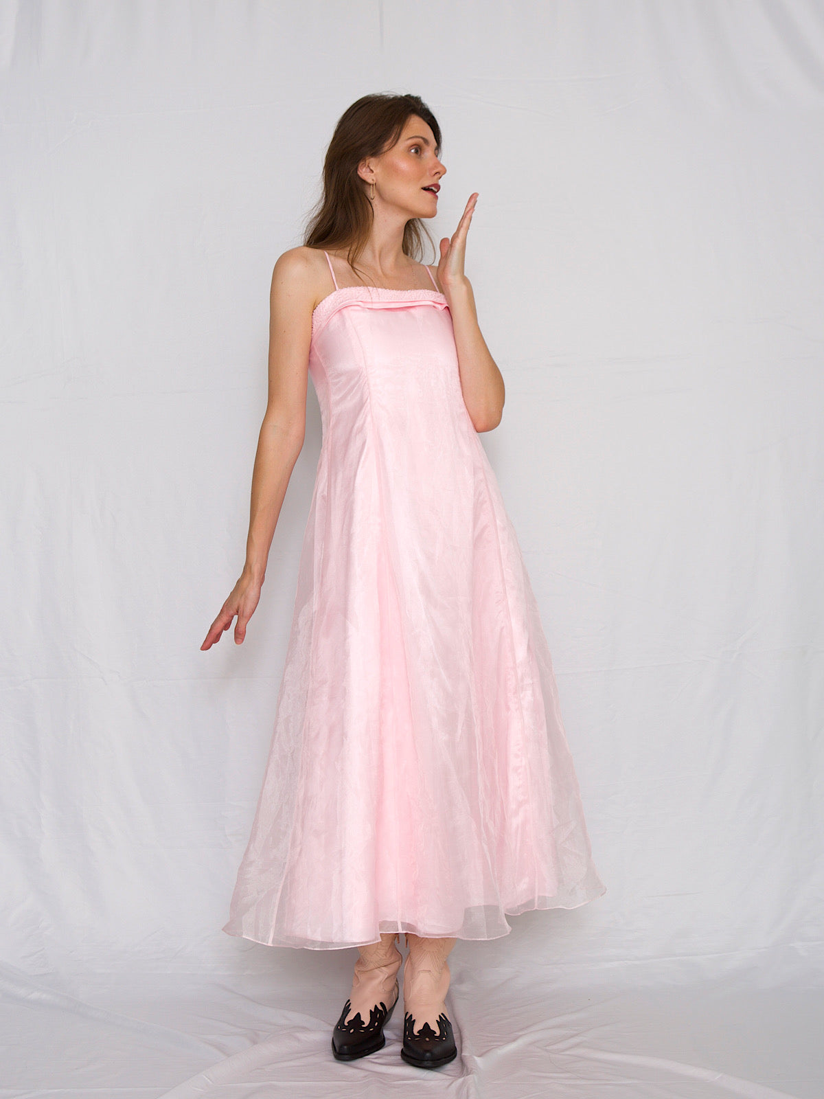 Pink gown party dress with shoulder straps