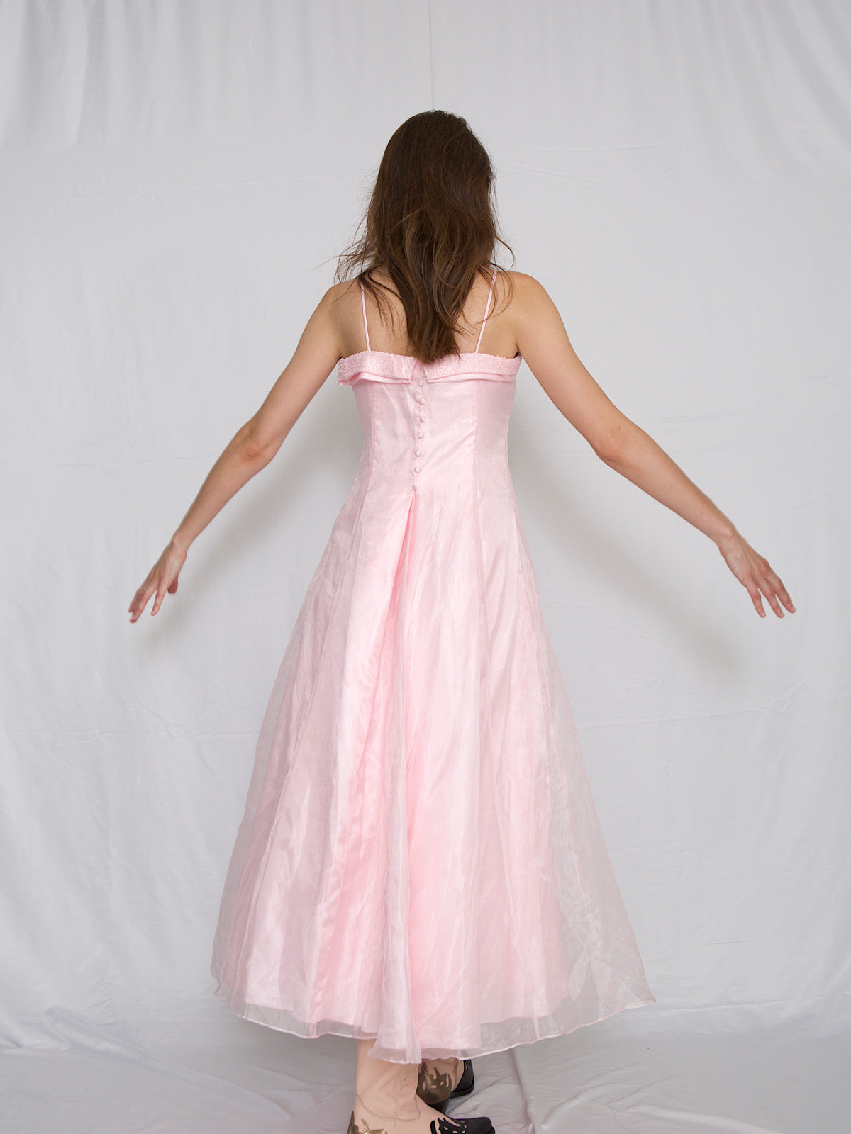 Pink gown party dress with shoulder straps