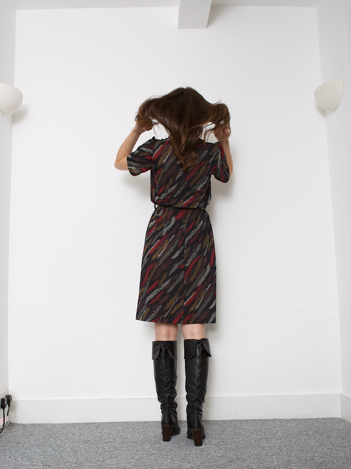 Vintage black shirt dress abstract print loose fit