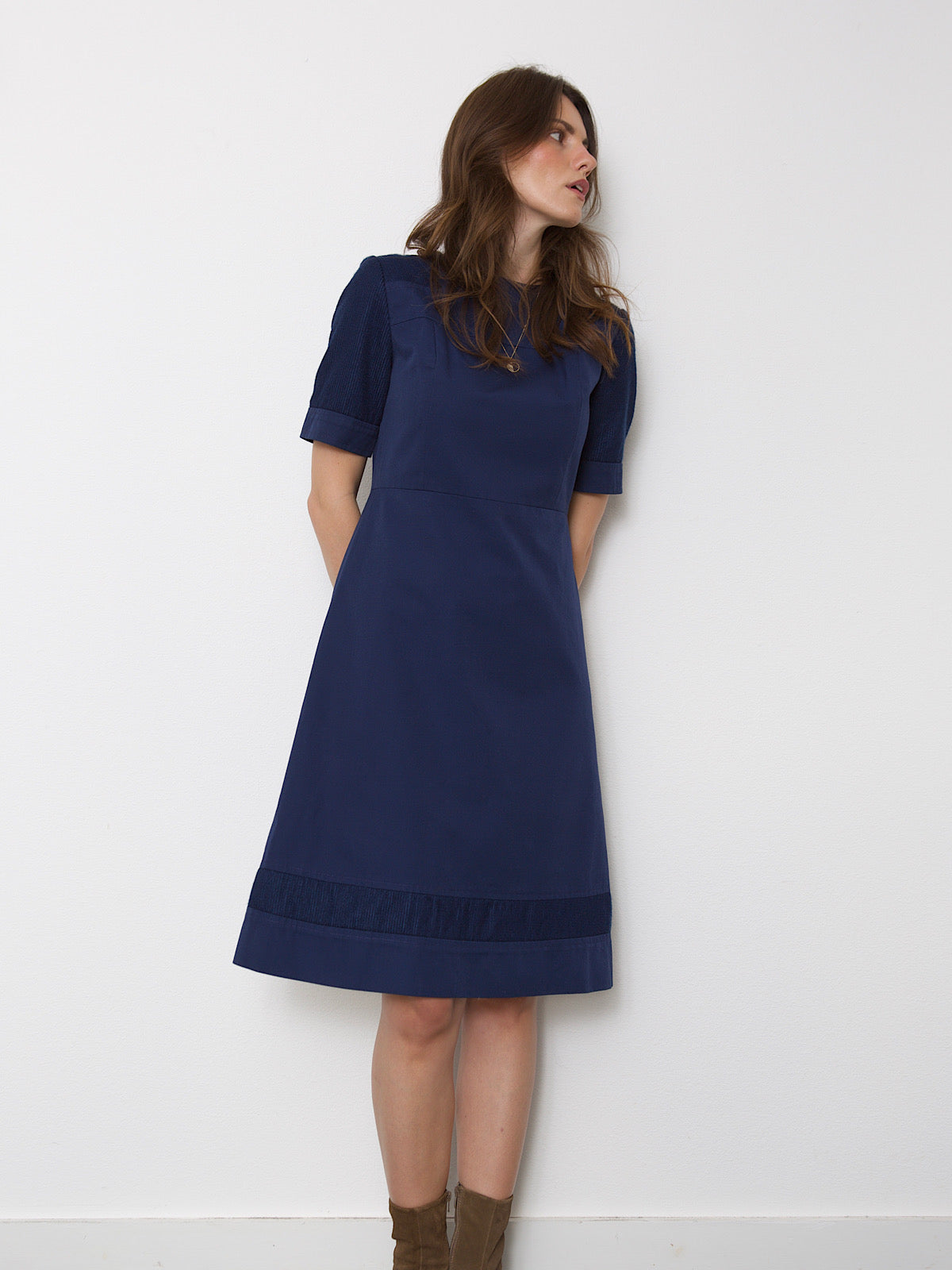 60s Vintage Miss Feraud dress navy with corduroy