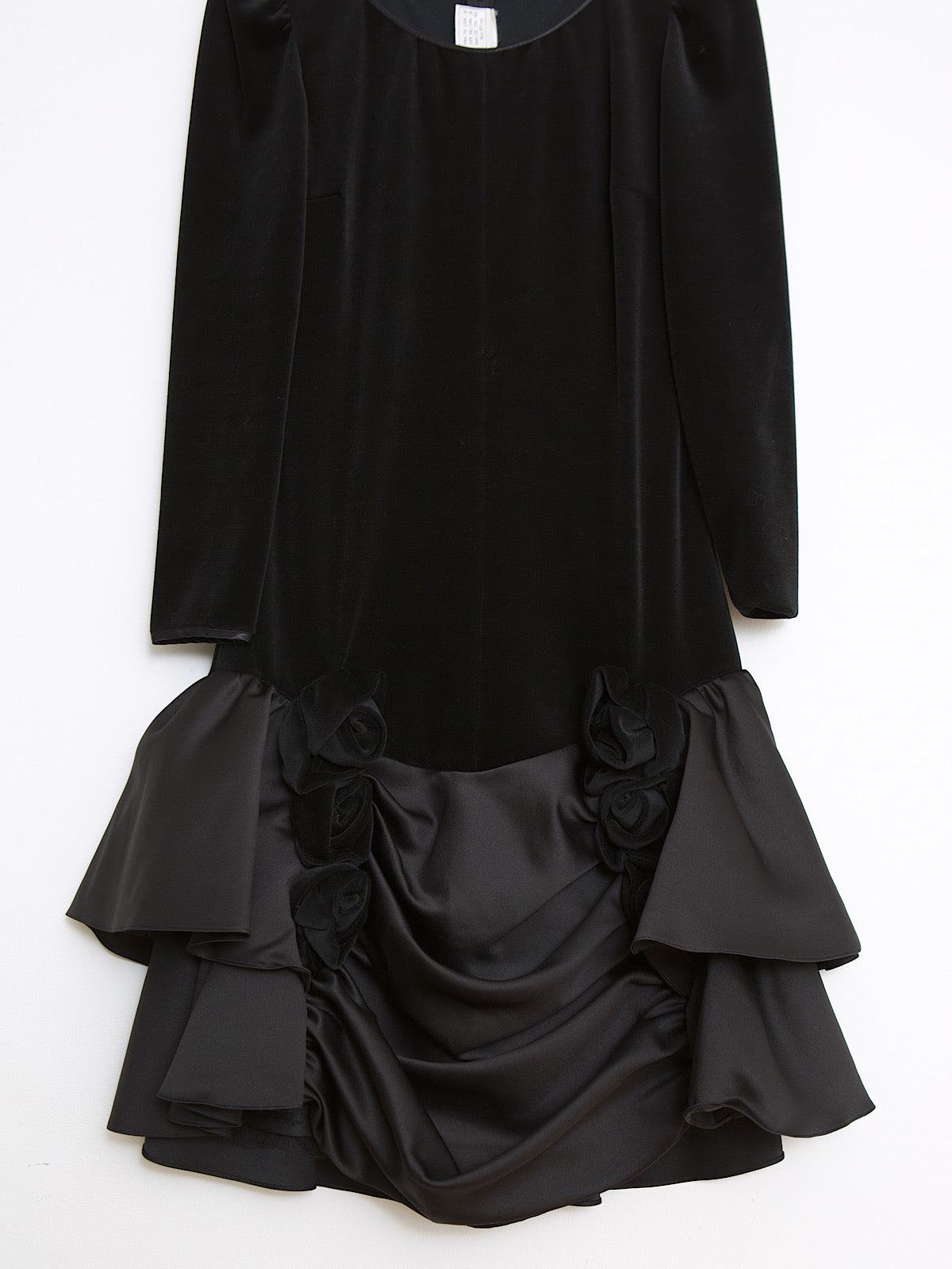 Black velvet and satin cocktail / party dress large roses