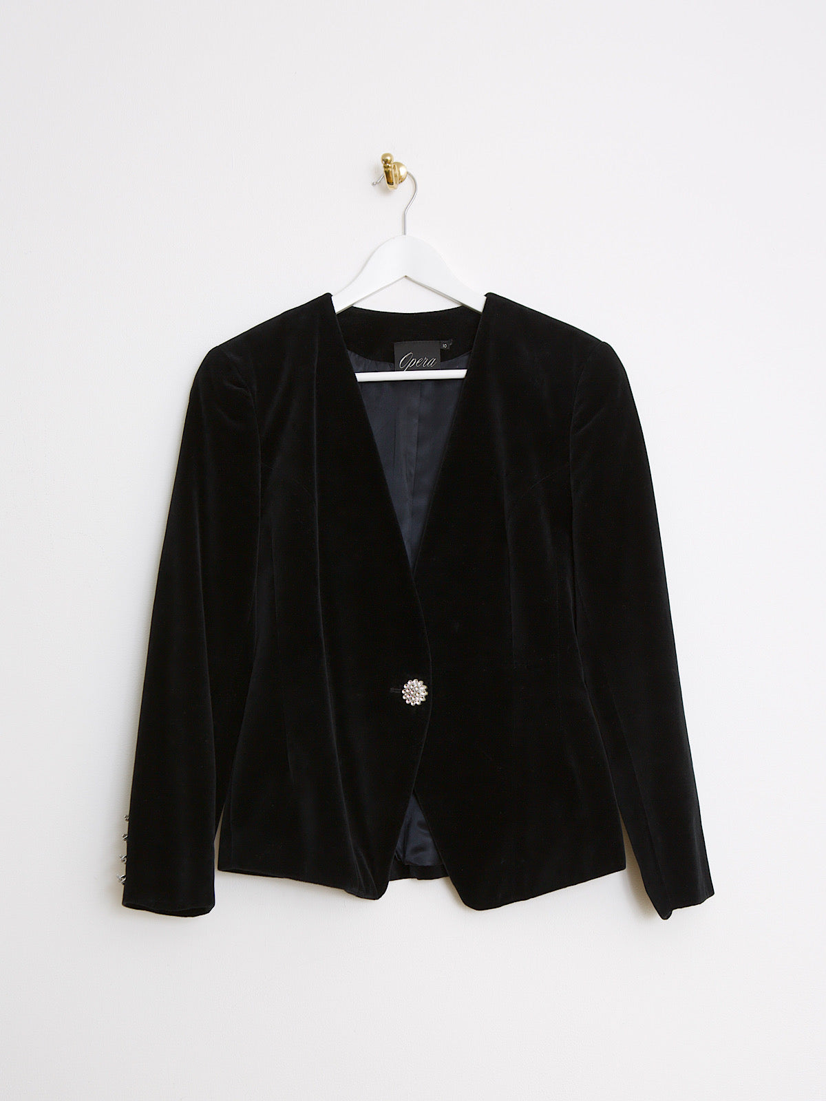 Vintage black velour blazer with crystal buttons