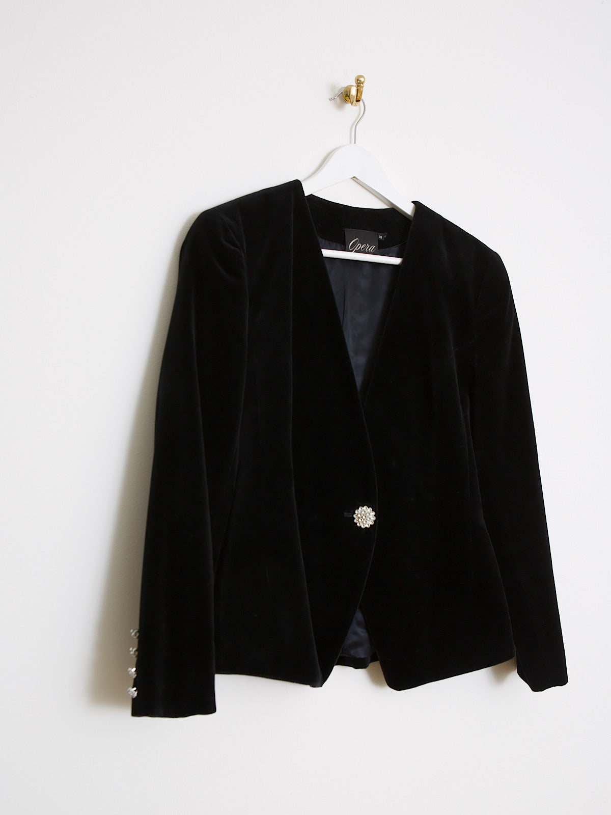 Vintage black velour blazer with crystal buttons