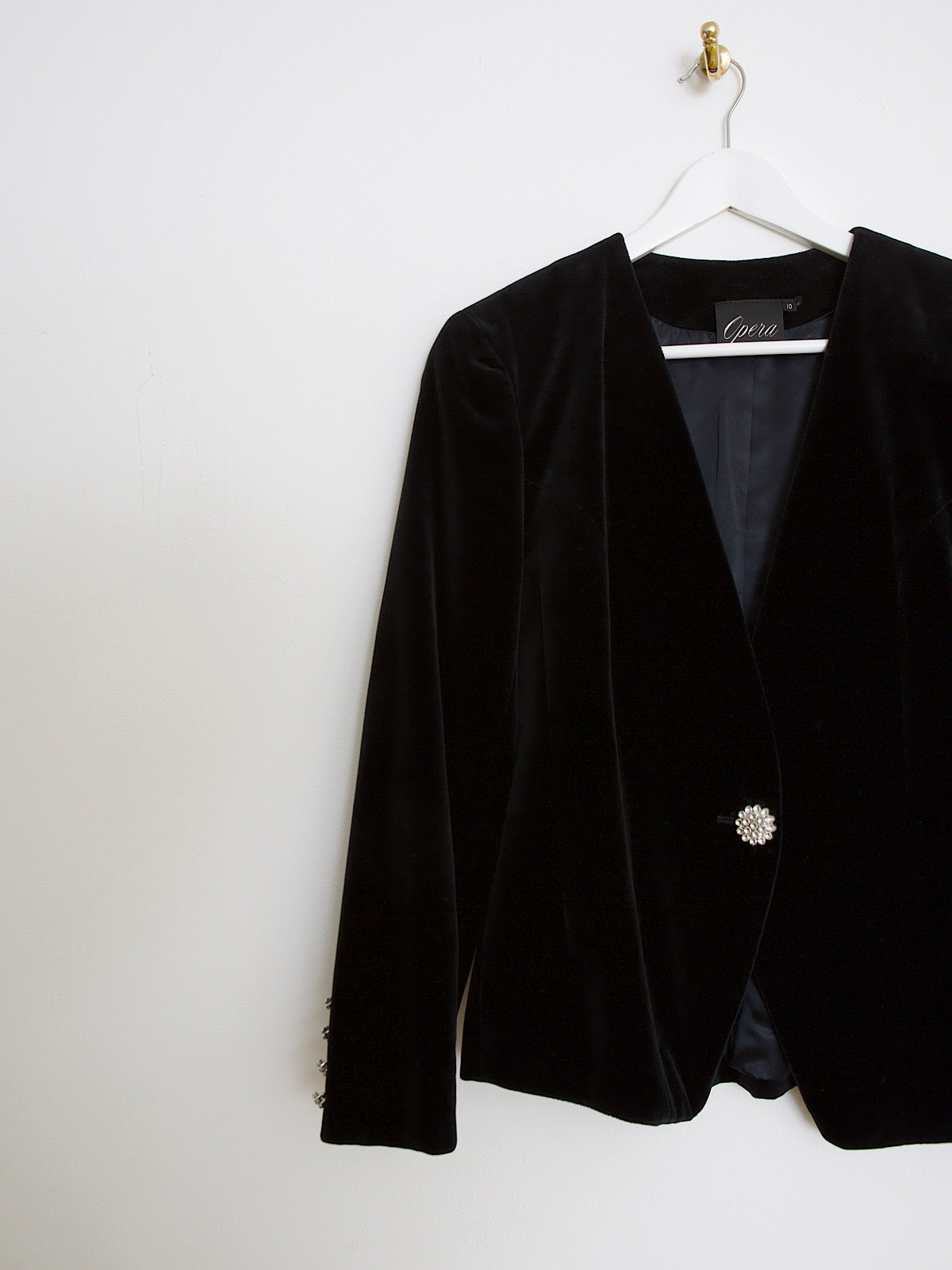 Vintage black velour blazer with crystal buttons