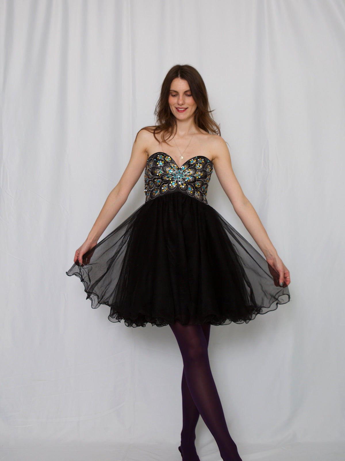 Vintage tulle and sequins party dress sleeveless