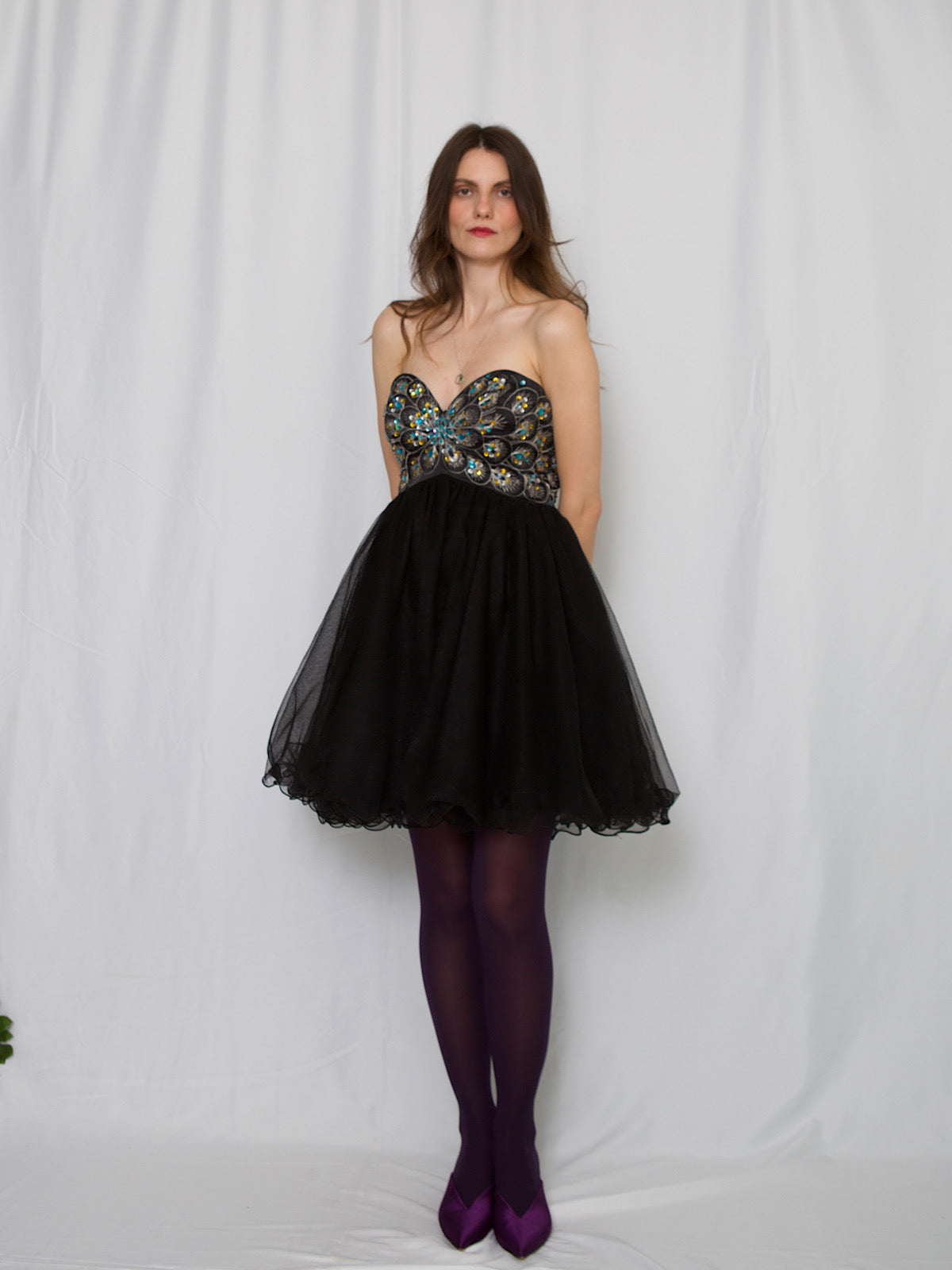 Vintage tulle and sequins party dress sleeveless