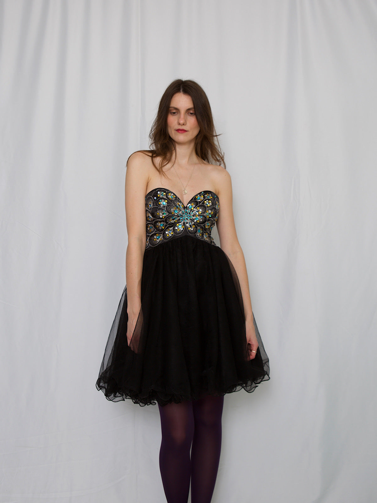 Vintage tulle and sequins party dress sleeveless