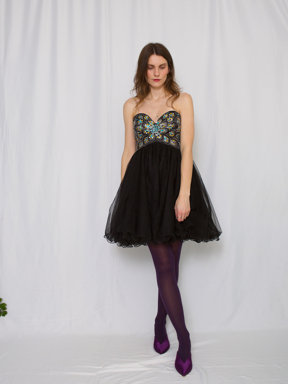 Vintage tulle and sequins party dress sleeveless