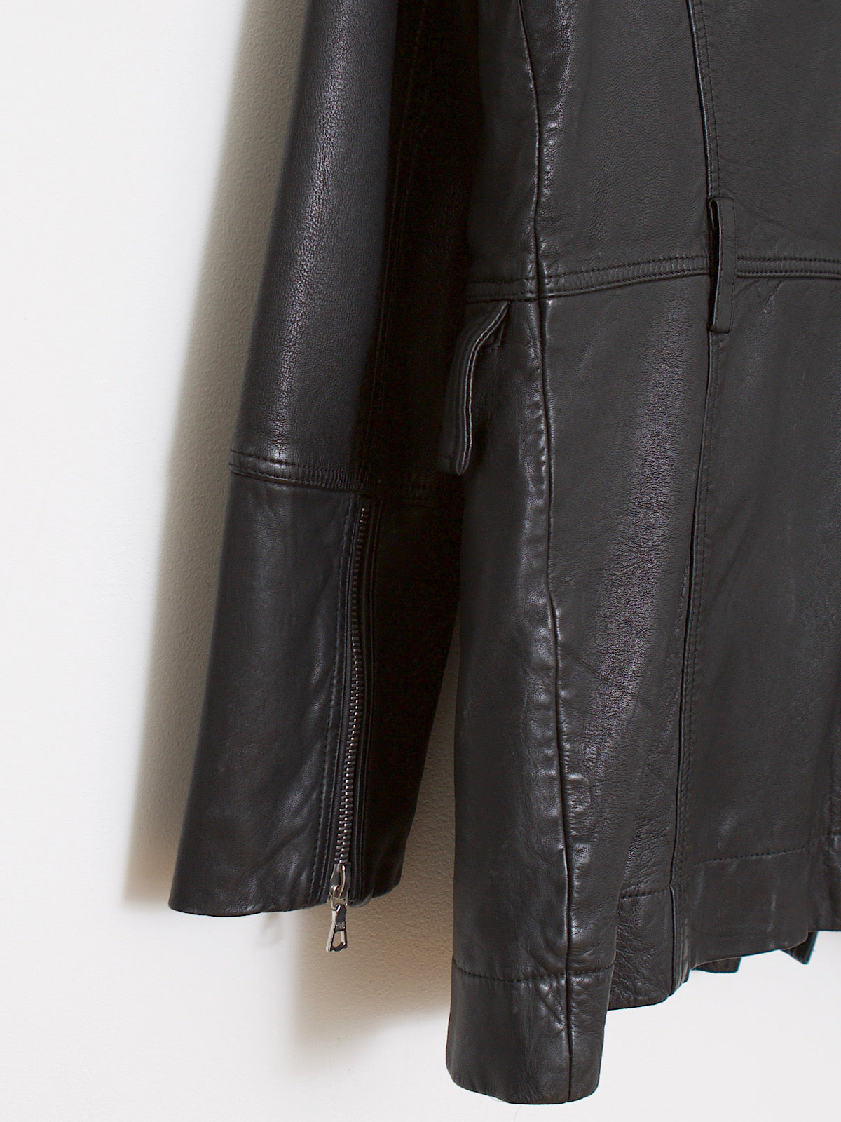 Very soft black leather coat biker style mid length