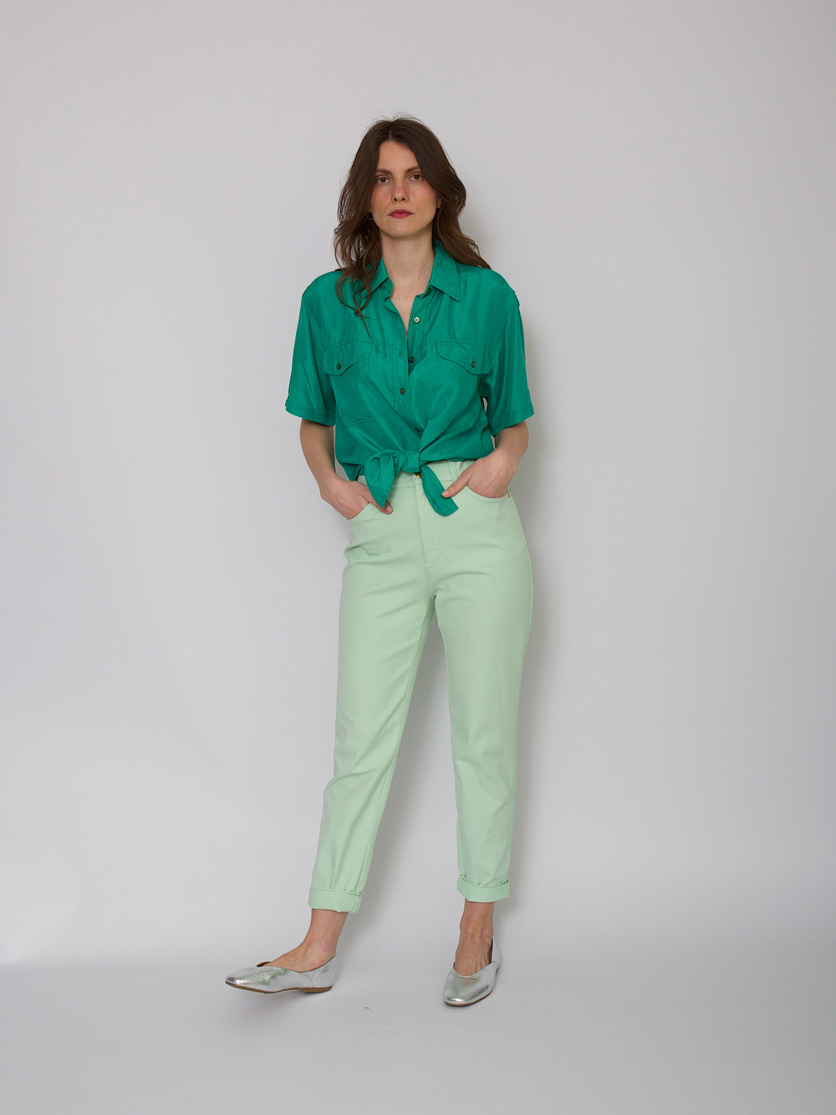 Vintage high waisted green cotton trousers by Escada