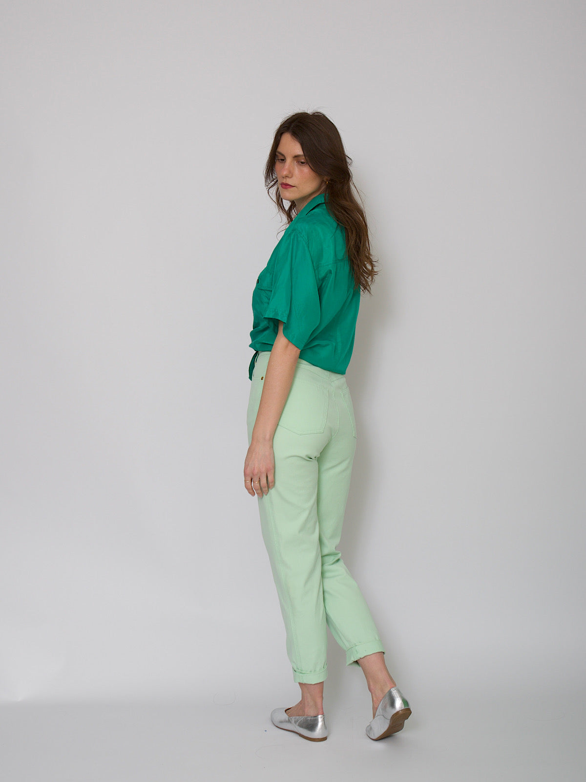 Vintage high waisted green cotton trousers by Escada