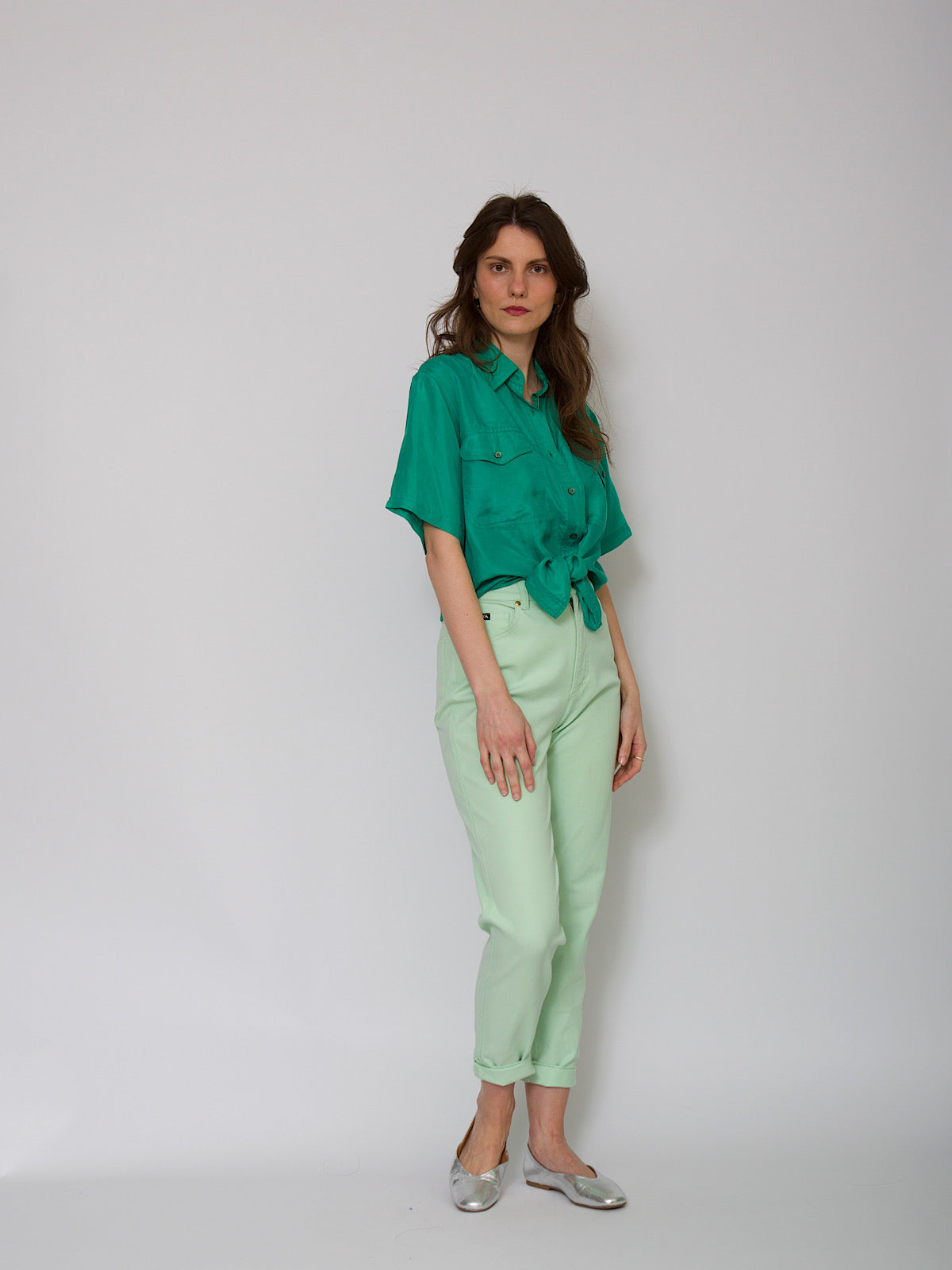 Vintage high waisted green cotton trousers by Escada