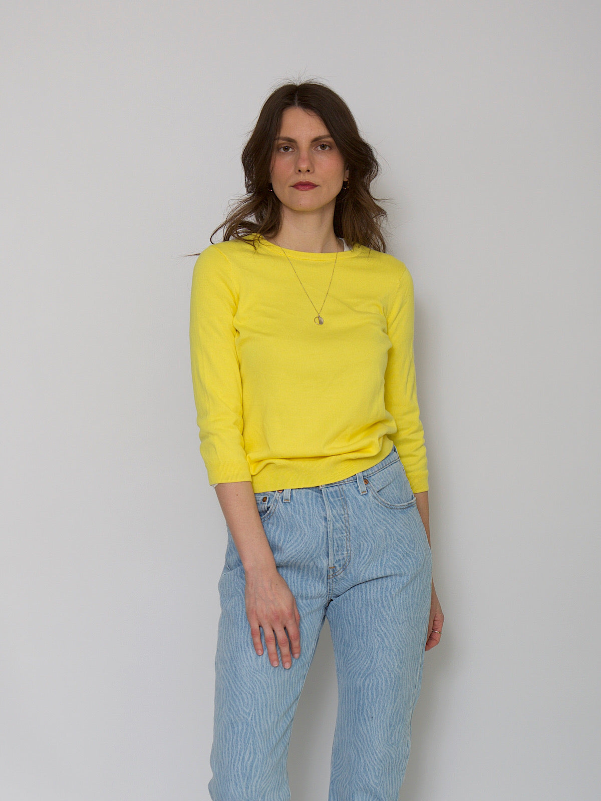 Light cotton long sleeves jumper in yellow