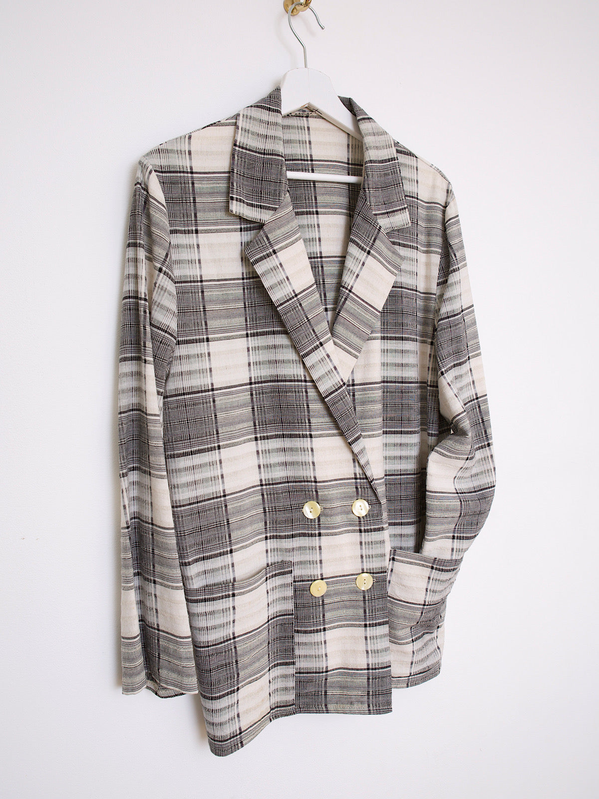 Vintage tartan blazer beige & grey double breasted