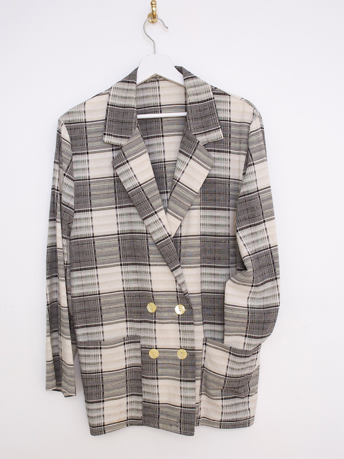 Vintage tartan blazer beige & grey double breasted